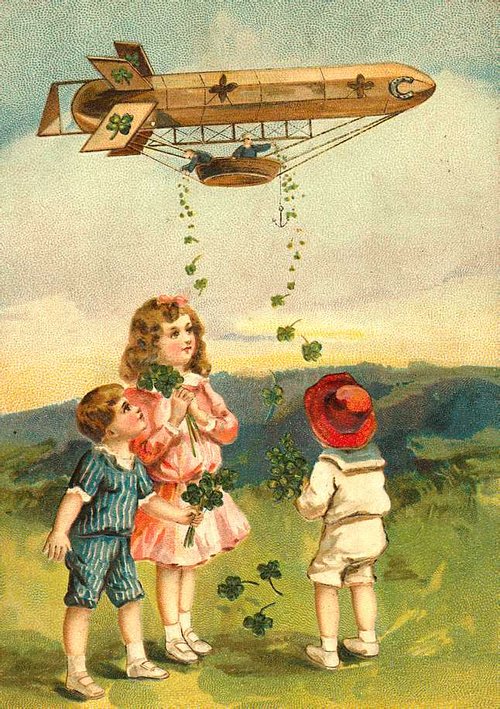 St. Patrick's Day Airship Vintage Greeting Card - Victorian Era