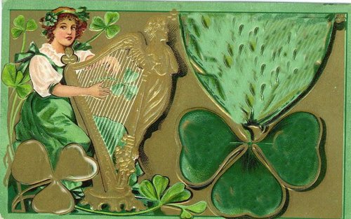 Victorian St. Patrick's Day Greeting Card with Harp Player