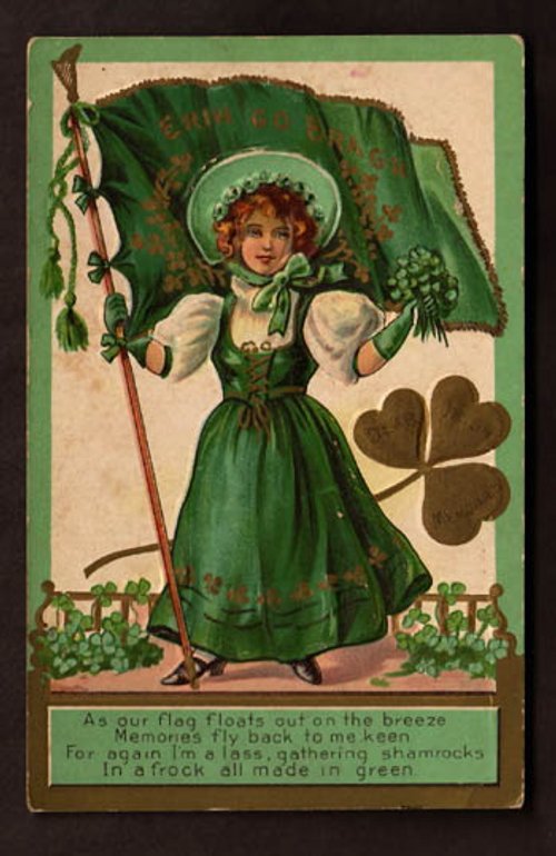 Vintage St. Patrick's Day Greeting Card - Green Dress Girl with Shamrock