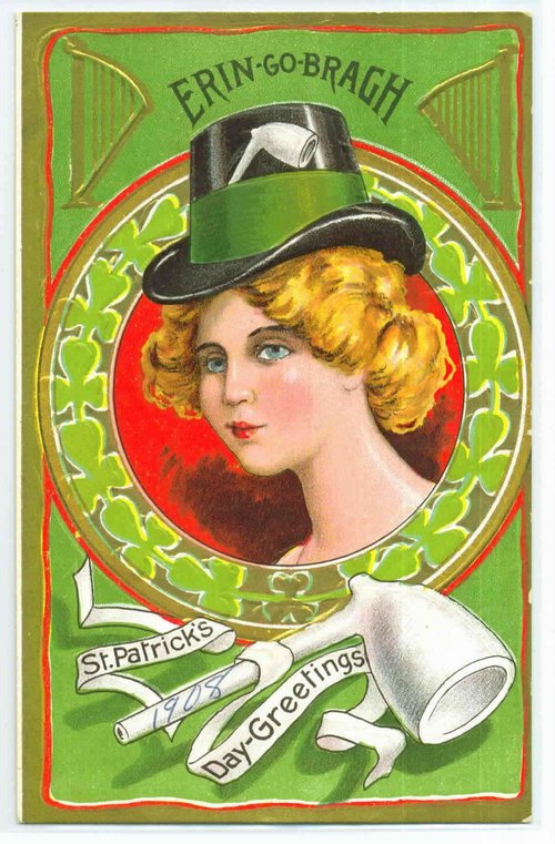 Vintage Irish St. Patrick's Day Greeting Card with Lady in Green Hat