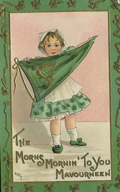 Vintage St. Patrick's Day Greeting Card with Girl in Green