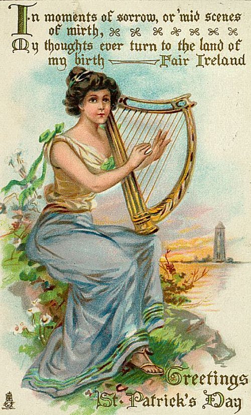 Victorian St. Patrick's Day Greeting Card | Fair Ireland Harp