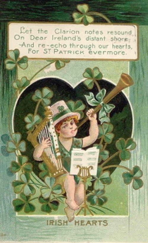 Irish Hearts Vintage St. Patrick's Day Greeting Card with Cherub