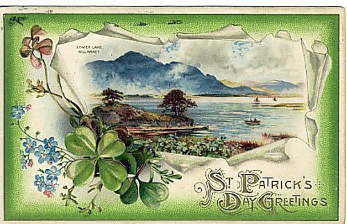 Vintage St. Patrick's Day Greeting Card with Lake Landscape