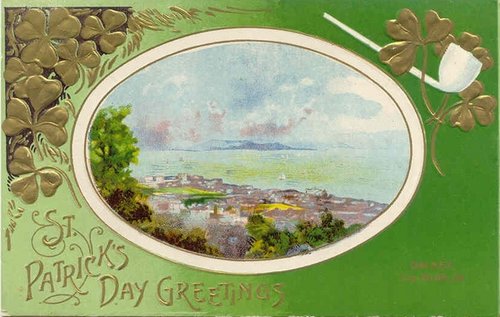 Vintage St. Patrick's Day Greeting Card with Coastal Landscape
