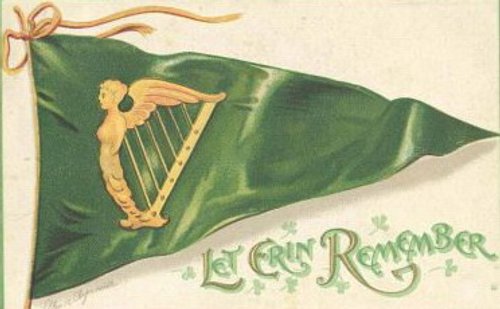 Vintage Irish St. Patrick's Day Greeting Card with Harp Flag