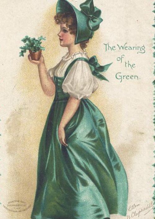 Edwardian St. Patrick's Day Greeting Card - Woman in Green