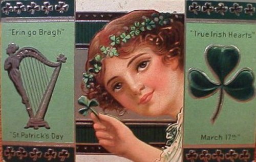 Vintage St. Patrick's Day Greeting Card with Irish Girl & Shamrock