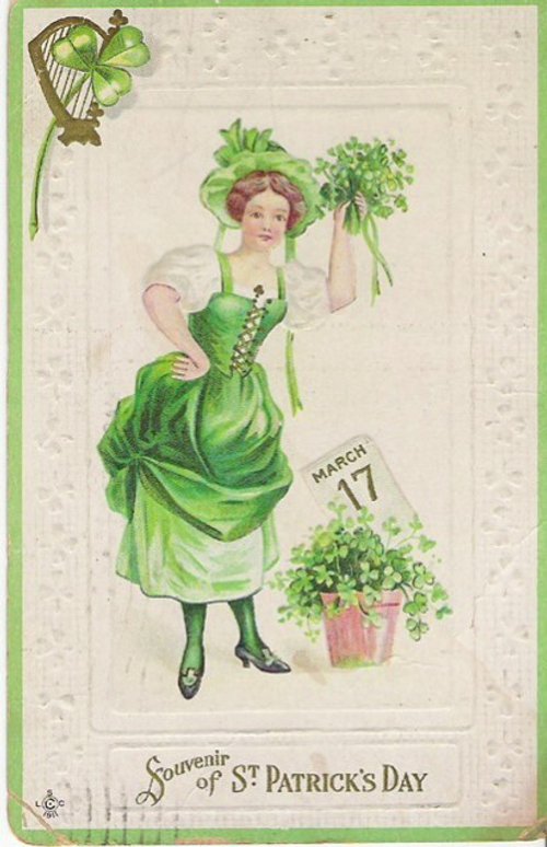 Vintage St. Patrick's Day Greeting Card, Woman in Green