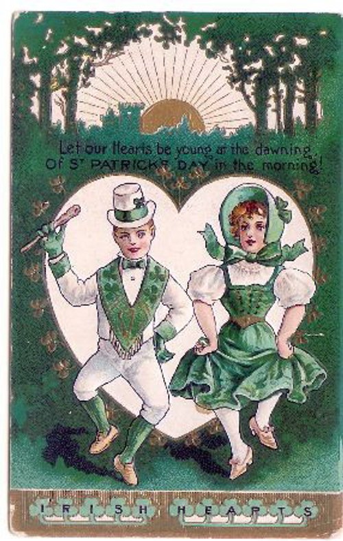 Vintage St. Patrick's Day Greeting Card: Dancing Boy and Girl in Heart