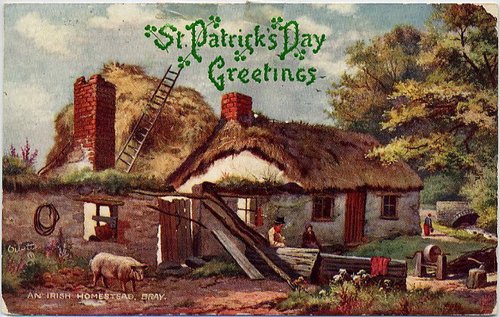 Vintage St. Patrick's Day Greeting Card Irish Homestead Scene