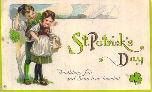 Vintage St. Patrick's Day Greeting Card with Children and Shamrocks