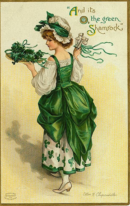 Edwardian St. Patrick's Day Greeting Card - Green Shamrock Woman