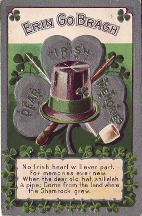 Vintage Erin Go Bragh St. Patrick's Day Greeting Card with Top Hat