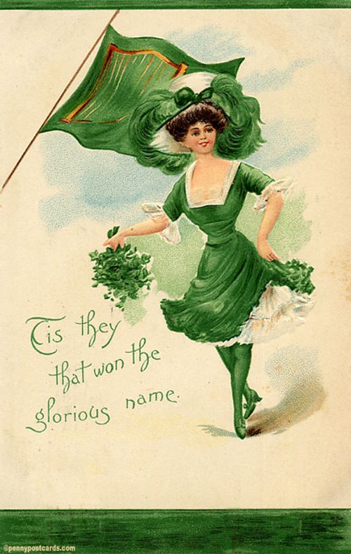 Vintage St. Patrick's Day Greeting Card with Irish Flag Girl