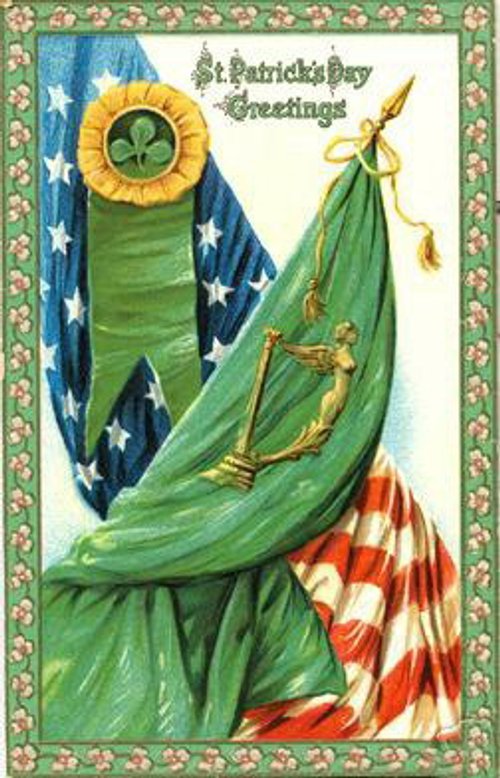 Vintage St. Patrick's Day Greeting Card with Shamrock & Flag
