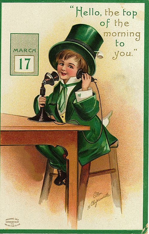 St. Patrick's Day Vintage Greeting Card 1910s Boy in Green Top Hat