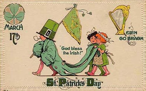Vintage St. Patrick's Day Greeting Card with Leprechauns & Irish Blessings