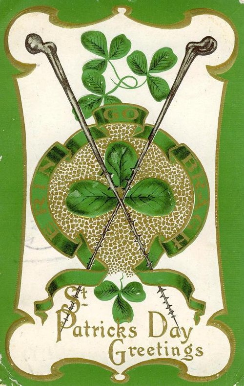 Vintage St. Patrick's Day Greeting Card with Shamrock & Shillelaghs