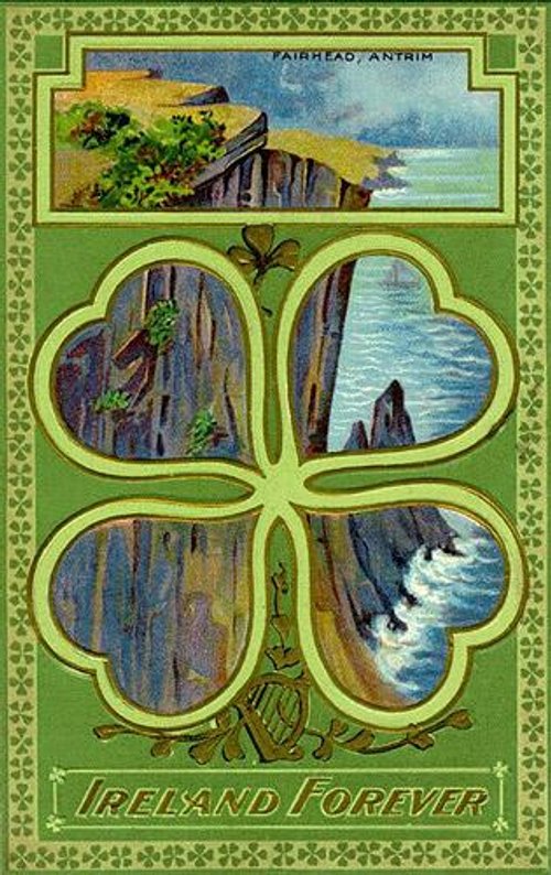 Vintage Ireland Forever Shamrock Greeting Card, Edwardian Era