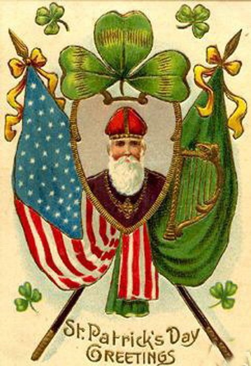 Vintage St. Patrick's Day Greeting Card with Patriotic American Flag