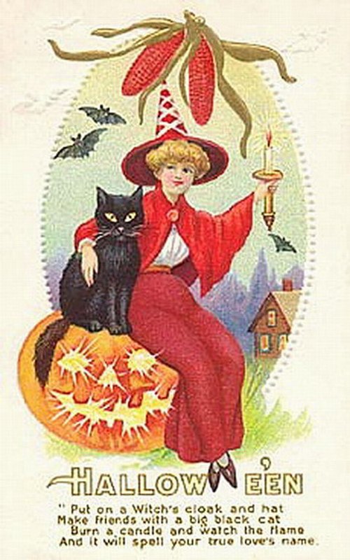 Vintage Halloween Witch Greeting Card Early 1900s