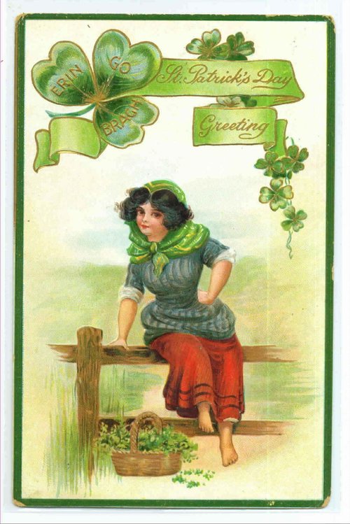 Vintage St. Patrick's Day Greeting Card with Irish Maiden
