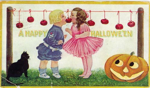 Vintage Halloween Greeting Card with Children & Jack-O'-Lantern