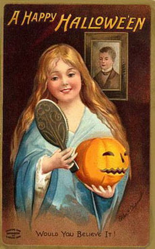 Vintage Halloween Greeting Card: Girl with Jack-o'-Lantern, Early 1900s