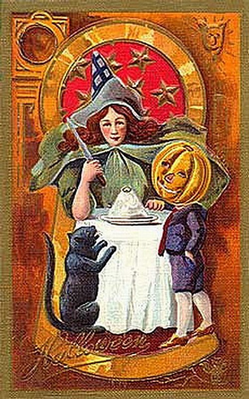 Vintage Halloween Witch Greeting Card, Early 1900s