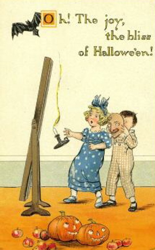 Vintage Halloween Greeting Card with Children and Gallows 1920s