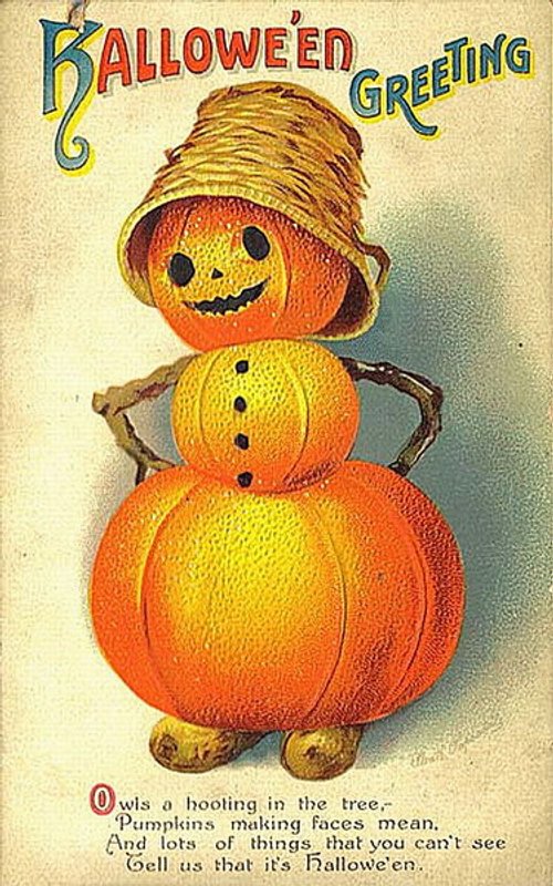 Vintage Halloween Pumpkin Man Greeting Card, Early 1900s