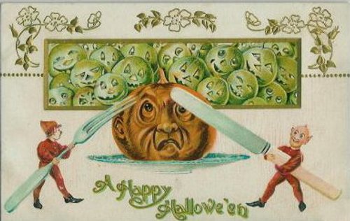 Vintage Halloween Greeting Card with Anthropomorphic Pumpkin