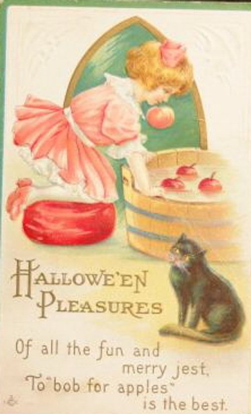 Vintage Halloween Pleasures Greeting Card - Apple Bobbing Victorian