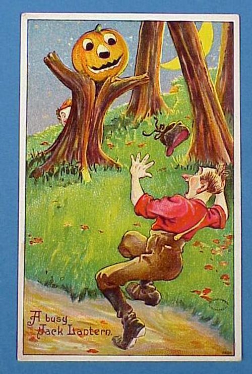 Vintage Halloween Greeting Card: Jack O'Lantern & Child