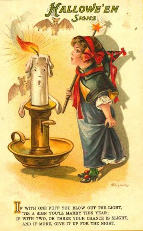 Victorian Halloween Candle Witch Greeting Card Lithograph