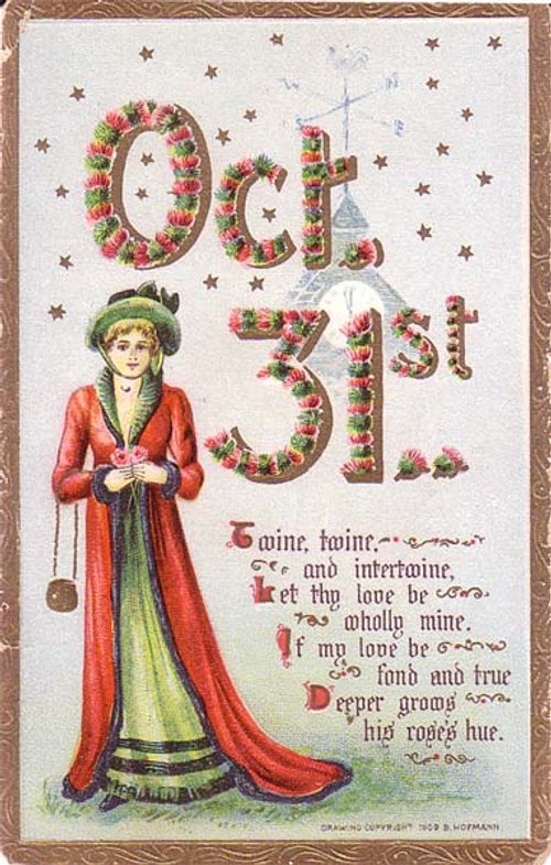 Victorian 'Oct 31st' Floral Halloween Greeting Card with Costumed Girl