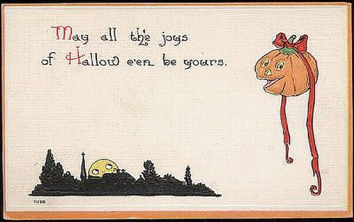 Vintage Halloween Greeting Card with Pumpkin Head & Moon Scene