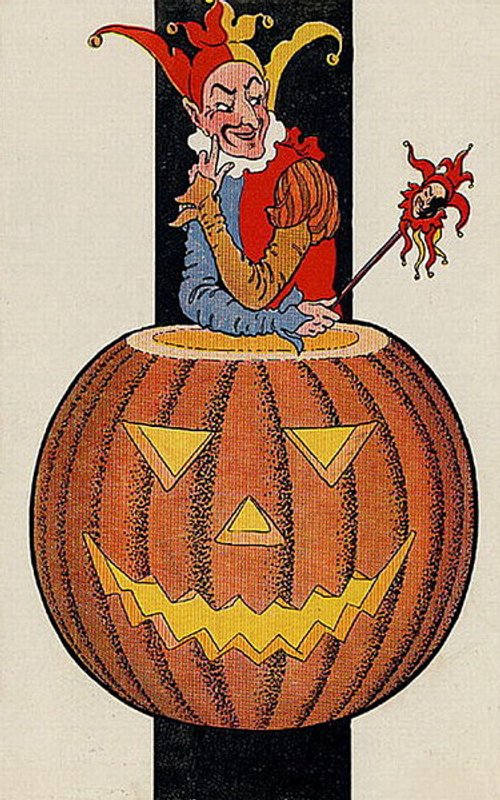 Vintage Halloween Jester Pumpkin Greeting Card