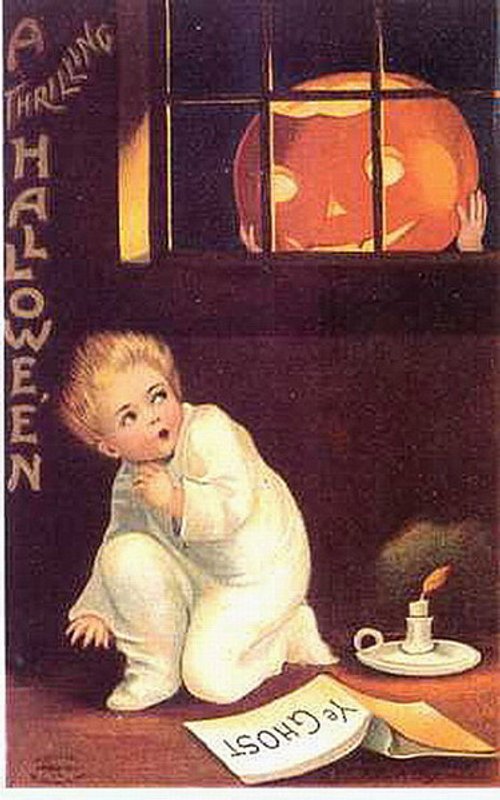 Vintage Halloween Greeting Card with Jack-o'-Lantern & Baby