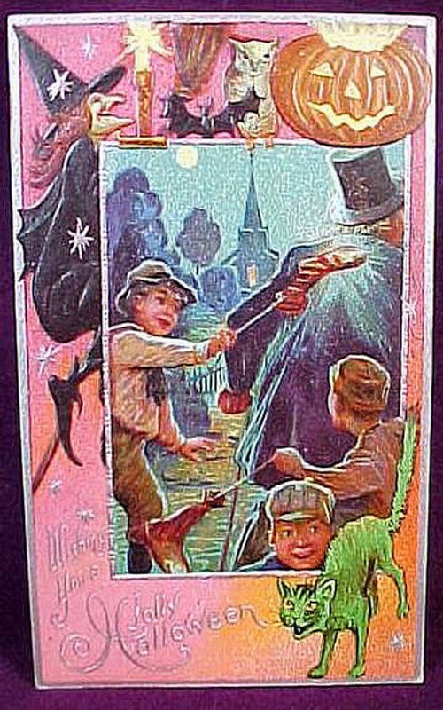 Vintage Halloween Greeting Card Early 1900s Witch Jack-o-Lantern