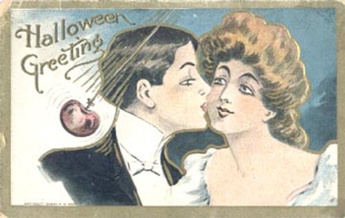 Vintage Halloween Greetings Card Edwardian Couple 1900s