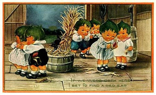 Vintage Harvest Children Corn Husking Greeting Card Edwardian Era