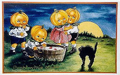 Vintage Halloween Pumpkin Head Children Card 1900s