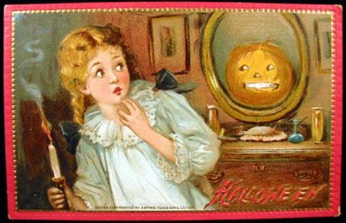 Victorian Halloween Card with Child and Jack-o'-Lantern