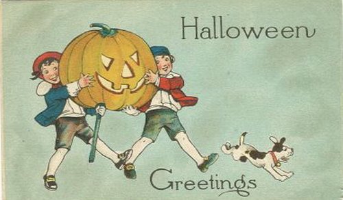 Vintage Halloween Greetings Card Children Jack-o-Lantern