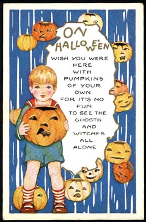 Vintage Halloween Greeting Card with Jack-o'-Lanterns Boy
