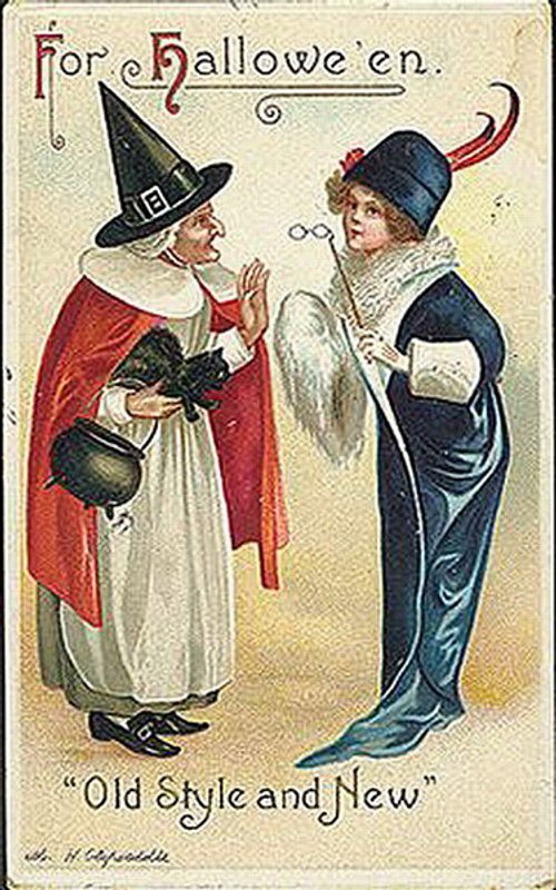 Old Style & New Halloween Greeting Card Victorian Witch