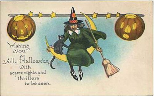 Vintage Halloween Witch Greeting Card, Early 1900s