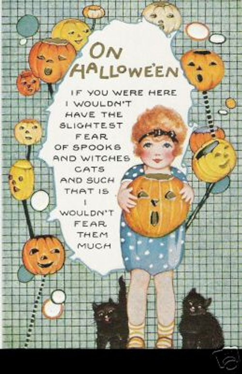Vintage Halloween Greeting Card with Child & Jack-o'-Lanterns